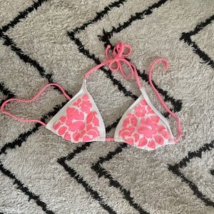 White and pink floral bathing suit top
